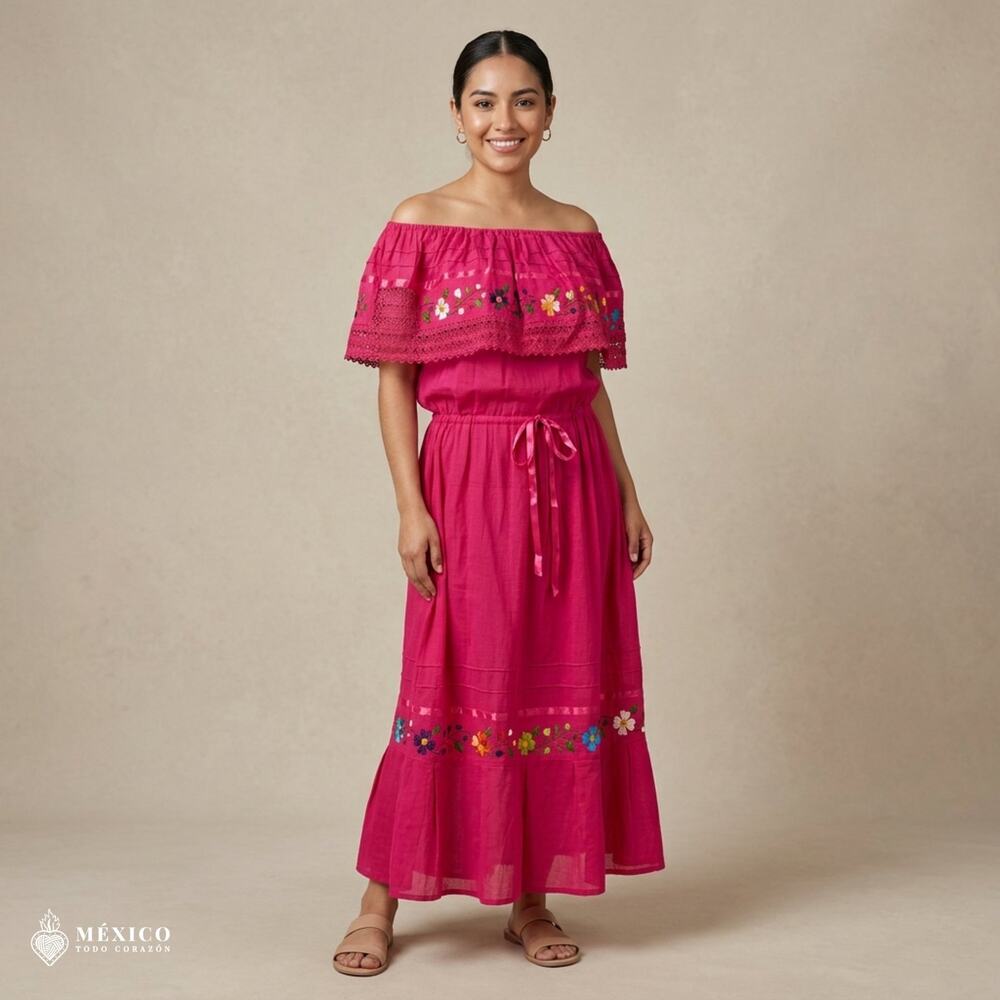 Traditional Mexican Campesina Dress – Handmade Gauze Peasant Folk Dress